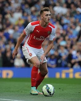 Chelsea v Arsenal 2014-15 Collection: Arsenal's Calum Chambers Faces Off Against Chelsea at Stamford Bridge (2014-15 Premier League)