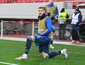 Arsenal's Calum Chambers in UEFA Europa League Action against Olympiacos in Empty Karaiskakis Stadium