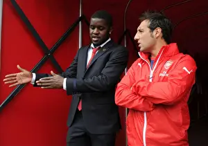Arsenal V Manchester City 2014-15 Prints: Arsenal's Campbell and Cazorla: Pre-Match Focus at Emirates Stadium (Arsenal v Manchester City)
