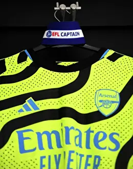 West Ham United V Arsenal - Carabao Cup 2023-24 Prints: Arsenal's Captain's Armband in Arsenal Dressing Room Before West Ham Clash (Carabao Cup 2023-24)