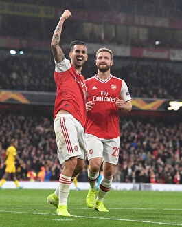 Images Dated 3rd October 2019: Arsenal's Ceballos and Mustafi: Celebrating Goals in Europa League Victory