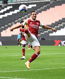 Arsenal's Cedric Soares in Action against MK Dons in 2020 Pre-Season Friendly