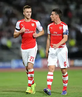 Besiktas V Arsenal 2014-15 Prints: Arsenal's Chambers and Koscielny Face Off Against Besiktas in 2014 Champions League Qualifier
