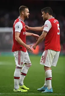 Arsenal's Chambers and Sokratis: Post-Match Moment at Emirates Stadium (Arsenal v Aston Villa, 2019-20)