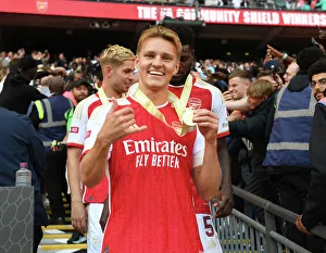 Arsenal V Manchester City - Community Shield 2023-24 Prints: Arsenal's Community Shield Triumph: Martin Odegaard's Glorious Moment