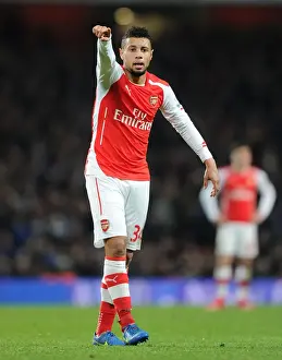 Arsenal V Leicester City 2014-15 Prints: Arsenal's Coquelin Fights for Possession Against Leicester City in 2015 Premier League Clash