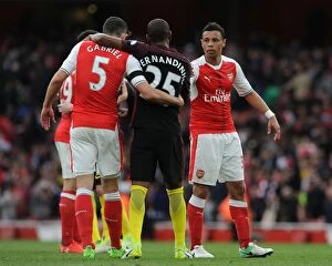 Images Dated 2nd April 2017: Arsenal's Coquelin and Gabriel Face Off Against Manchester City's Fernandinho