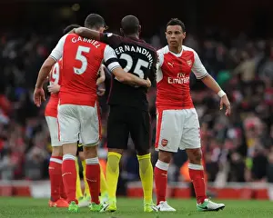 Arsenal V Manchester City 2016-17 Prints: Arsenal's Coquelin and Gabriel Face Off Against Manchester City's Fernandinho