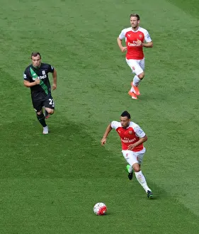 Arsenal V Stoke City 2015-16 Prints: Arsenal's Coquelin and Monreal Bravely Defend Against Shaquiri's Stoke Onslaught (2015-16)