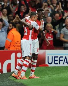 Arsenal V Galatasaray 2014/15 Champions League Prints: Arsenal's Danny Welbeck and Alex Oxlade-Chamberlain Celebrate Goals Against Galatasaray in 2014 Champions League