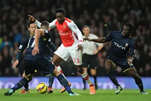 Arsenal V Southampton 2014-15 Prints: Arsenal's Danny Welbeck Faces Off Against Southampton's Toby Alderweireld and Victor Wanyama
