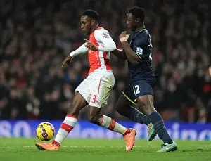 Arsenal V Southampton 2014-15 Prints: Arsenal's Danny Welbeck Outmuscles Victor Wanyama in Intense Premier League Clash