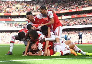 Arsenal V AFC Bournemouth 2019-20 Prints: Arsenal's David Luiz Scores and Celebrates with Team against AFC Bournemouth (2019-20)