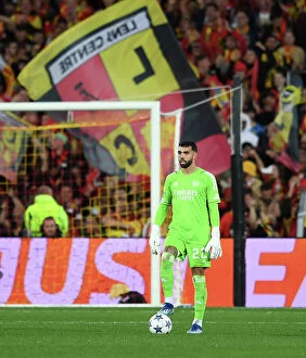 RC Lens v Arsenal 2023-24 Collection: Arsenal's David Raya in Action against RC Lens in 2023-24 UEFA Champions League