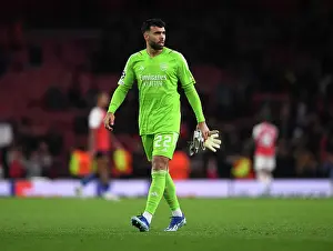 Arsenal's David Raya: Deep in Thought after Arsenal FC vs Sevilla FC, UEFA Champions League 2023/24