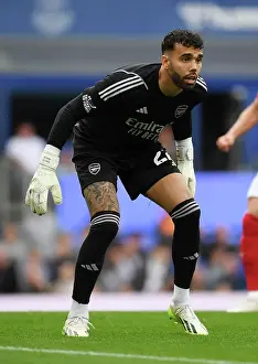 Arsenal's David Raya Focuses at Goodison Park during Everton vs Arsenal (2023-24)