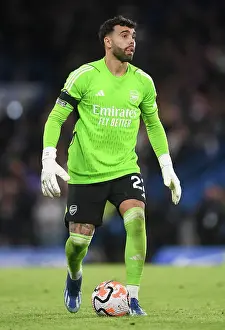Arsenal's David Raya Focuses at Stamford Bridge During Chelsea vs Arsenal Premier League Clash (2023-24)