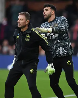 Arsenal's David Raya and Inaki Cana Pre-Match Preparation at Fulham's Craven Cottage (2023-24 Premier League)