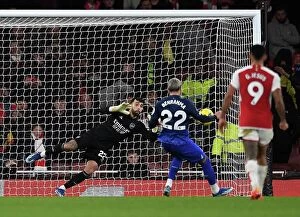 Images Dated 29th December 2023: Arsenal's David Raya Saves Penalty from West Ham's Said Benrahma in Premier League Clash
