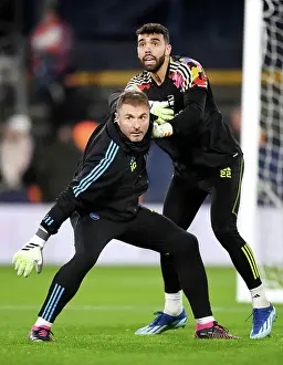 Arsenal's David Raya Trains with Goalkeeping Coach Inaki Cana Ahead of Luton Town Match, 2023-24 Premier League