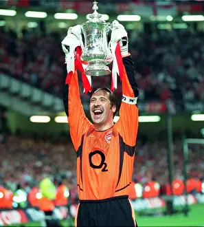 Arsenal's David Seaman Lifts FA Cup After Arsenal's 1-0 Victory Over Southampton, The FA Cup Final, Cardiff, Wales, May 17, 2003