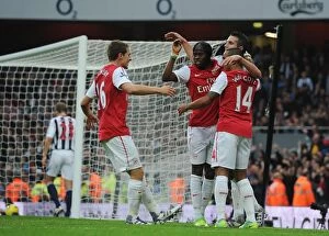 Arsenal v West Bromwich Albion 2011-12 Collection: Arsenal's Deadly Quartet: Van Persie, Ramsey, Gervinho, and Walcott Celebrate Goal vs