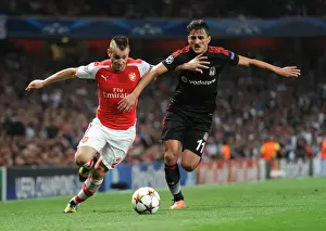 Arsenal V Besiktas 2014/15 Prints: Arsenal's Debuchy Clashes with Besiktas Pektemek in Champions League Showdown