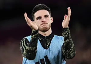 Arsenal's Declan Rice Applauds Fans During Carabao Cup Match vs West Ham United, 2023-24