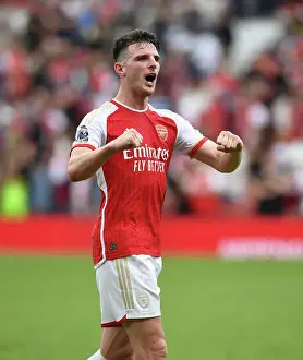 Arsenal's Declan Rice Celebrates After Arsenal FC vs Nottingham Forest, Premier League 2023-24