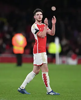 Arsenal's Declan Rice Celebrates with Fans after Arsenal v Burnley Victory (2023-24)