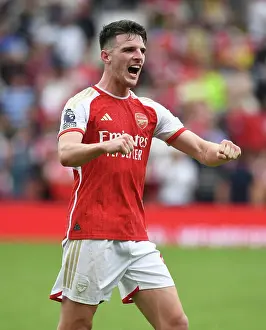 Arsenal's Declan Rice Celebrates after Winning Against Nottingham Forest (2023-24)