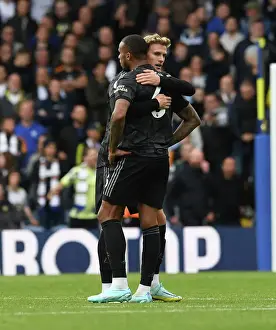 Arsenal's Defenders Celebrate at the Final Whistle: Leeds United vs Arsenal, Premier League 2022-23