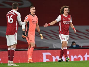 Arsenal v Southampton 2020-21 Collection: Arsenal's Defense Trio: Holding, Leno, and Luiz in Action against Southampton