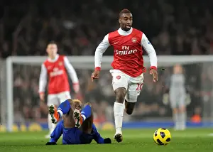 Arsenal V Everton 2010-11 Prints: Arsenal's Djourou Beats Saha: 2-1 Victory Over Everton in Premier League
