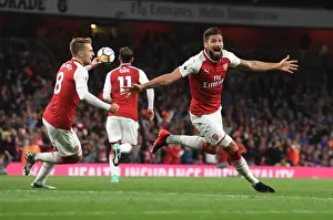 Arsenal V Leicester City 2017-18 Prints: Arsenal's Dominance: Olivier Giroud's Double Strike vs. Leicester City (2017-18)