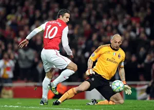 Arsenal V AC Milan 2011-12 Prints: Arsenal's Dominant Performance: RvP Scores Three in Arsenal FC's 3-0 Win over AC Milan in UEFA Champions League