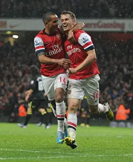 Arsenal V Wigan Athletic 2012-13 Prints: Arsenal's Double Celebration: Ramsey and Walcott Rejoice in Goal Scoring Moment vs