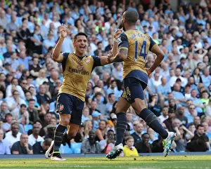 Manchester City V Arsenal 2105-16 Prints: Arsenal's Double Celebration: Sanchez and Walcott Rejoice Over Goals Against Manchester City (May 2016)