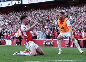 Arsenal's Double Strike: Rice and Jorginho Celebrate Against Manchester United (2023-24)