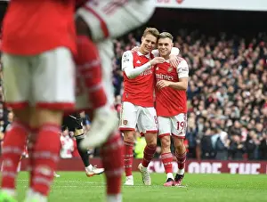Arsenal V Leeds United 2022-23 Prints: Arsenal's Dramatic Comeback: Granit Xhaka Scores the Game-Winning Goal Against Leeds United