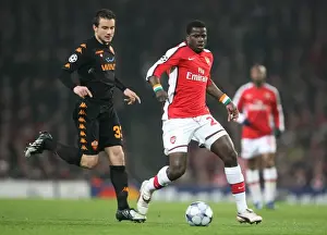Arsenal V AS Roma 2008-9 Prints: Arsenal's Eboue Clashes with Roma's Brighi in Champs League Showdown at Emirates