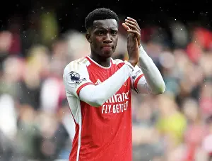 Arsenal's Eddie Nketiah Celebrates with Fans after Arsenal v Fulham Win, 2023-24 Premier League