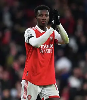 Arsenal's Eddie Nketiah Celebrates with Fans After Win Against Brentford