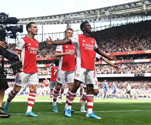 Arsenal's Eddie Nketiah Celebrates Second Goal Against Leeds United in 2021-22 Premier League