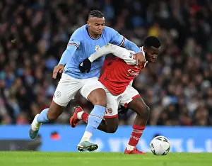 Manchester City V Arsenal 2022-23 Prints: Arsenal's Eddie Nketiah Faces Off Against Manchester City's Manuel Akanji in FA Cup Clash