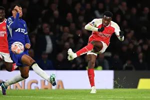 Chelsea V Arsenal 2023-24 Prints: Arsenal's Eddie Nketiah Fires at Chelsea's Net in 2023-24 Premier League Clash