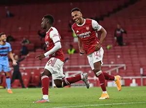 Arsenal V West Ham United 2020-21 Prints: Arsenal's Eddie Nketiah and Pierre-Emerick Aubameyang Celebrate Goals Against West Ham United