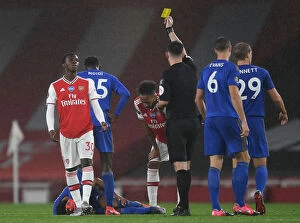 Arsenal v Leicester City 2019-20 Collection: Arsenal's Eddie Nketiah Receives Yellow Card vs Leicester City (2019-20)