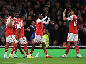Arsenal's Eddie Nketiah Scores and Celebrates with Team against Brighton in Carabao Cup