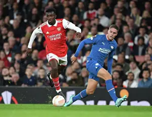 Arsenal V PSV Eindhoven 2022-23 Prints: Arsenal's Eddie Nketiah Scores Past PSV's Joey Veerman in Europa League Clash